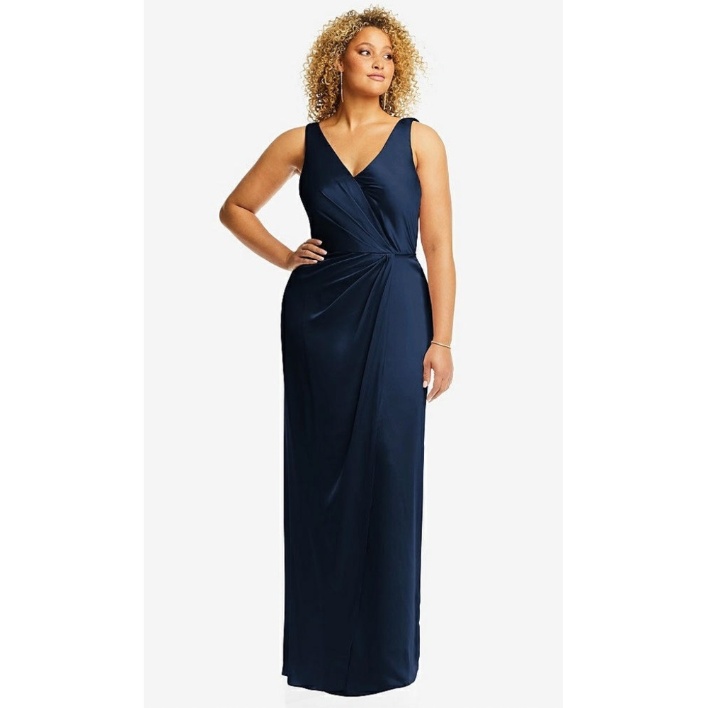 After Six: FAUX WRAP WHISPER SATIN MAXI DRESS WITH DRAPED TULIP SKIRT (NWT)